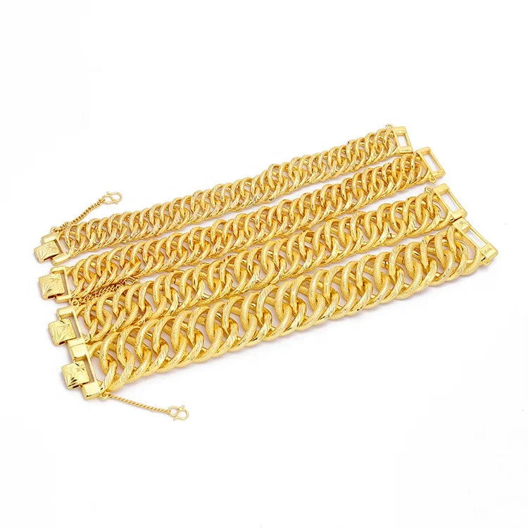JXX Wholesale Fashion 24k Gold Filled Hip Hop Miami Ice Cuban Chain Bracelet Gold Plated Women Men Copper Jewelry