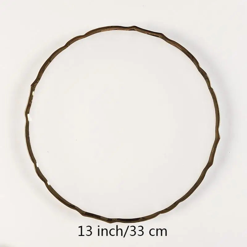 Factory Lead-Free Food-Safe Irregular Clear Glass Luxury Party Charger Plates Rose Golden Silver Rim Dishes