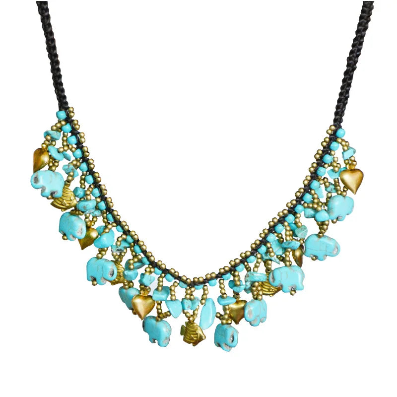 Hot Sale Custom Luxury Bohemian Turquoise Elephant Lady Suit Necklace Waterproof Wax Rope Beach Skirt Clavicle Chain Weddings