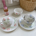Q36 New Arrival Embossed Three-Dimensional Tulip Vintage French Ceramic Dinner Plate Breakfast Bowl Mugs Household Tableware Cup