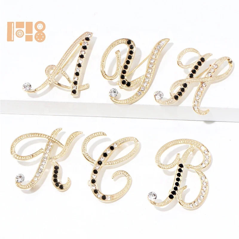 Alphabet Letter Rhinestone Brooch Pins Children's Alloy Jewelry with Plating Technology for Wedding & Engagement Occasions