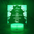 Custom Square Shape Floral Design LED Acrylic Menus Luxury Handmade Paper Menu Cards for Bar Wedding Restaurant Food Music Style