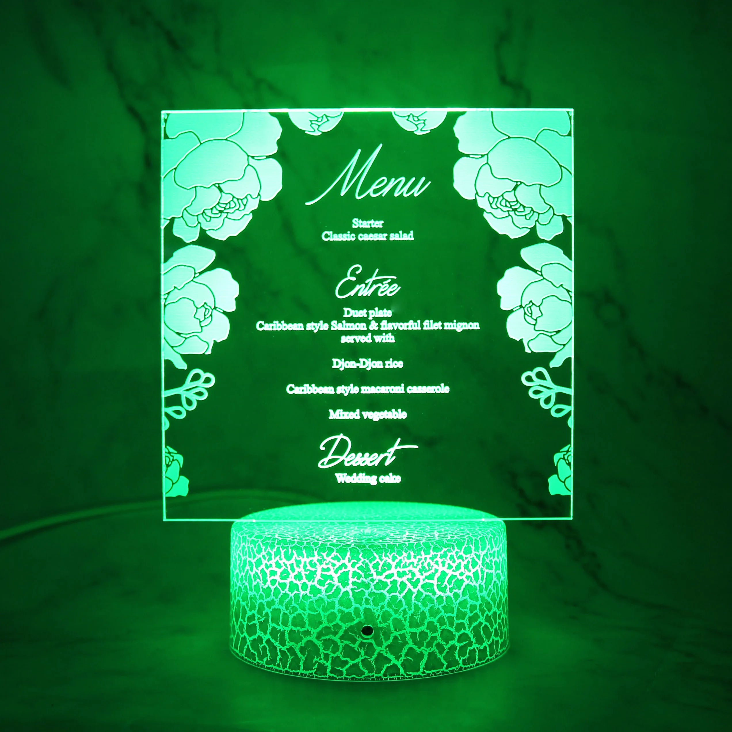 Custom Square Shape Floral Design LED Acrylic Menus Luxury Handmade Paper Menu Cards for Bar Wedding Restaurant Food Music Style
