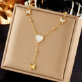 New 18k Gold Plated Tarnish Free Heart Necklace Jewelry Stainless Steel Butterfly Tassel Necklace for Women
