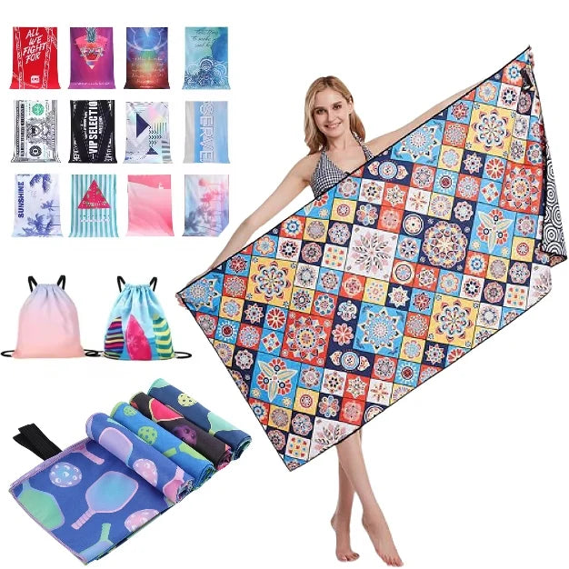 Wholesale Custom Oversize Extra Large Sand Free Quick Drying Waffle Microfiber Printed Custom Beach Towel