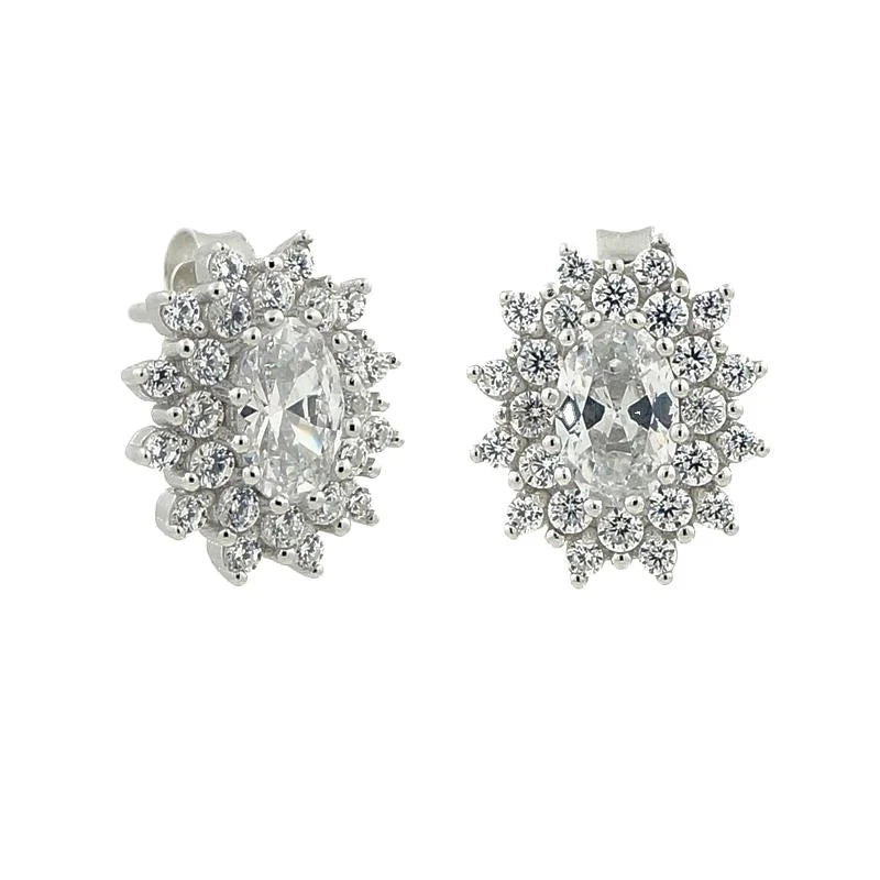 New Arrivals Fine Jewelry Oval Stones Paved 925 Silver Jewelry 2023 Luxury Zircon Earrings