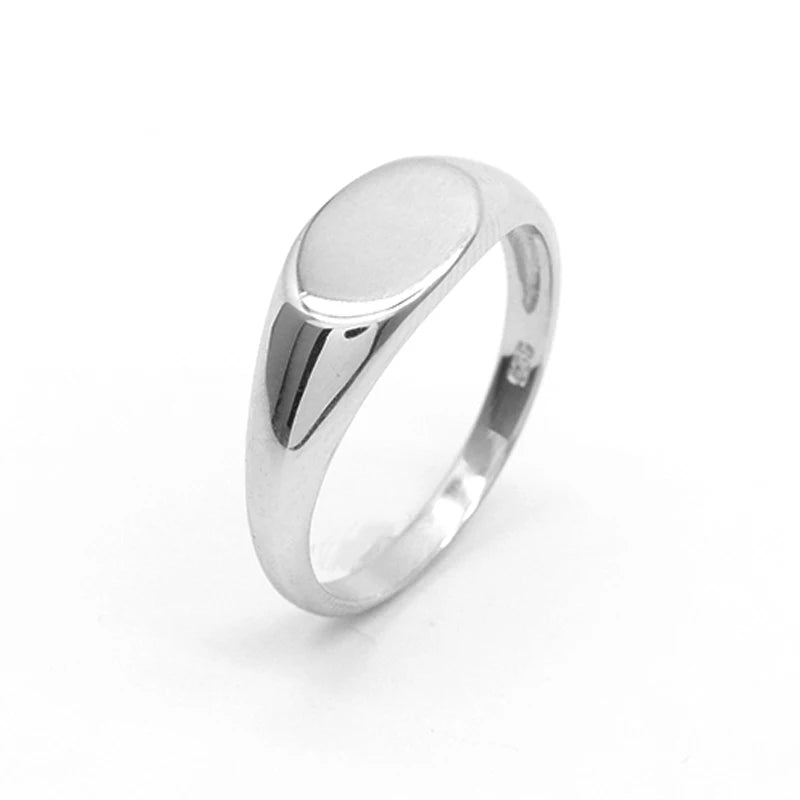Minimalist Custom Engraved LOGO Oval Blank Signet Ring 925 Sterling Silver Signet Ring Blank for Men Women