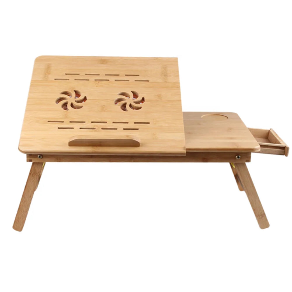 Foldable Bamboo Laptop Table Adjustable Wooden Computer Bed Table Tray Bambu Laptop Desk with Cooling Fan
