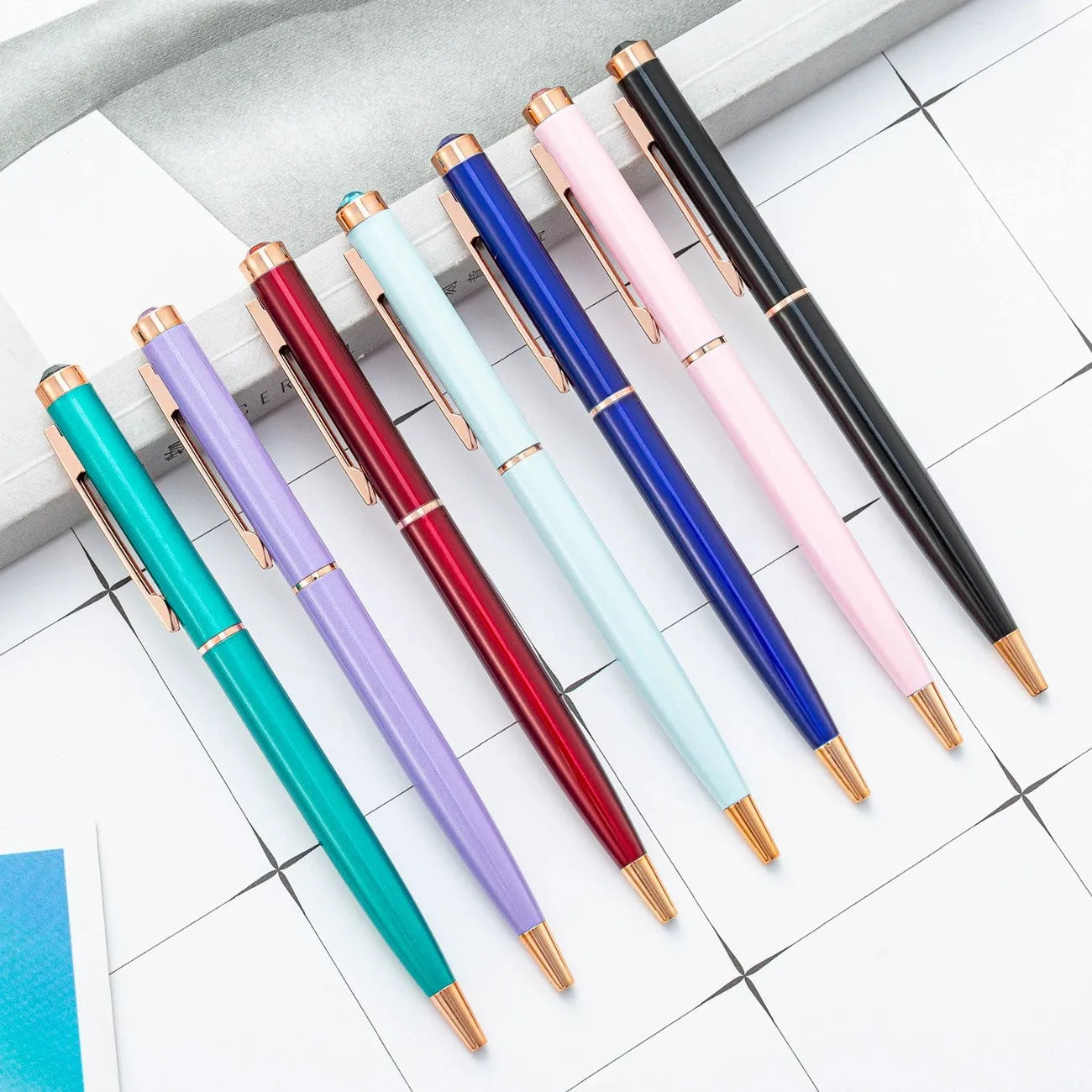 Multi Colored Metal Ballpoint Pen Creative Stationery with diamond Ballpoint Pen on Top for logo Printing Advertising Gift Pen