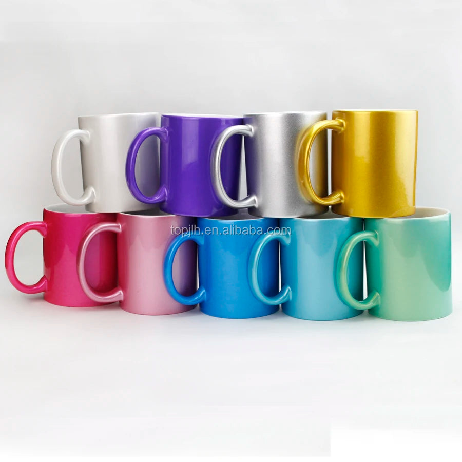 Topjlh Heat Transfer Sparkling Glitter Mugs Colorful Coffee Mug Sublimation Ceramic Classic Presents Handgrip Mug