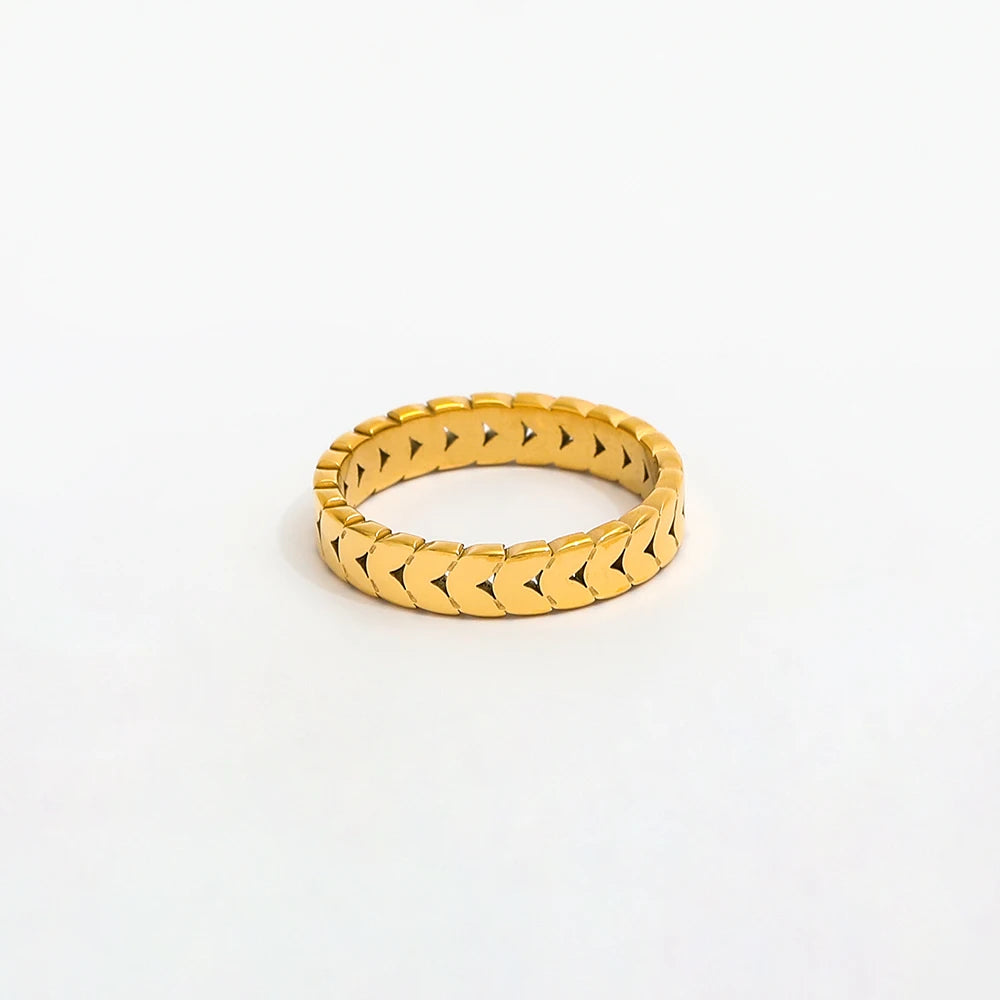 High End 18K Plain Gold Hollow Olive Leaf Rings Stainless Steel Trendy Simple Gold Plated Jewelry