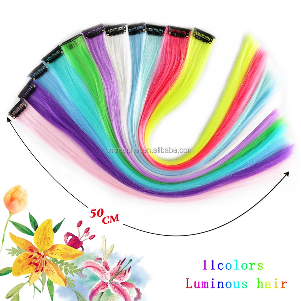 15g 20inch Long One Clip Hair Extension Glow Flash in the Darkness Synthetic Hair Extensions Clip in