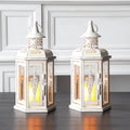 Set of 2 Mini White Candle Lantern Moroccan Hanging Lanterns Outdoor Garden Metal Lanterns for Wedding Event