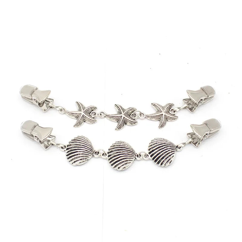 Beach element Starfish Shells Retro Suit Chains Shirt Collar Pin Elegant Suit Chain Brooches Retro Cardigan Collar Chain Clips
