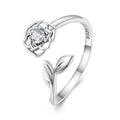 925 Sterling Silver Camellia Flower Open Rings for Women AAA Clear Zircon Adjustable Ring Wedding Engagement Jewelry Gift BSR325