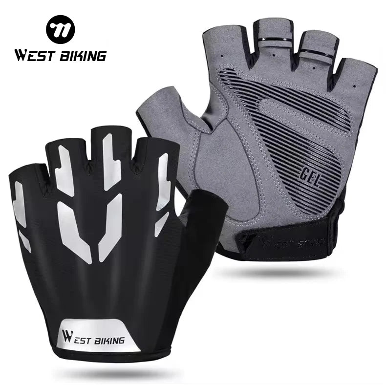 WEST BIKING Unisex Half-Finger Cycling Gloves Anti-Slip Breathable MTB Road Safety Gloves Men Women Outdoor Sports Bike Stretch