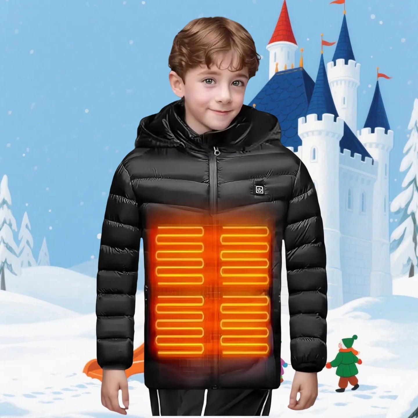 5V Electric Intelligent Temperature Control Insulated Heated Puffer Jacket Winter Warm Hooded Heated Clothing for Children