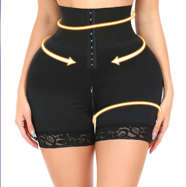 Women High Compression Waist Shapewear Shorts Tummy Control Row Button and Zipper Crotch Shaper