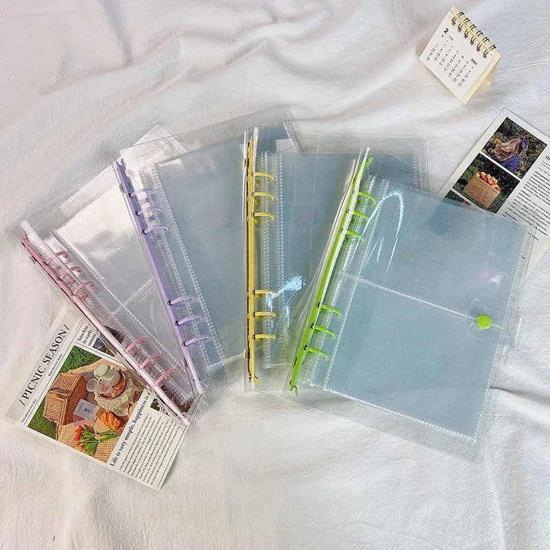 A5 A6 Loose Leaf Hole Colorful PVC Cover Round Ring View Notebook Binder with Snap Button Closure File Folder