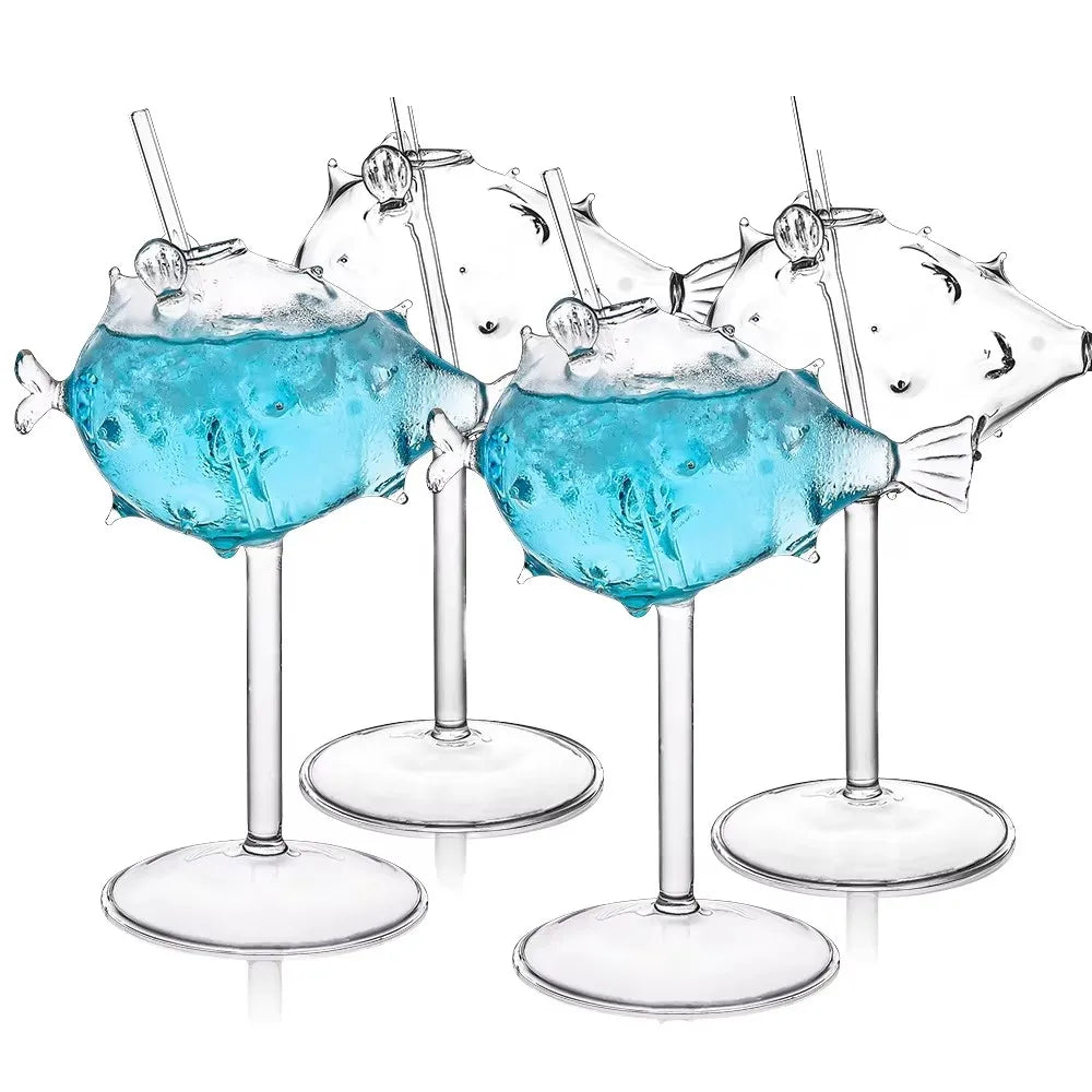 American Style Classic Realistic Puffer Fish Molecular Cocktail Balloonfish Globefish Transparent High Borosilicate Glass