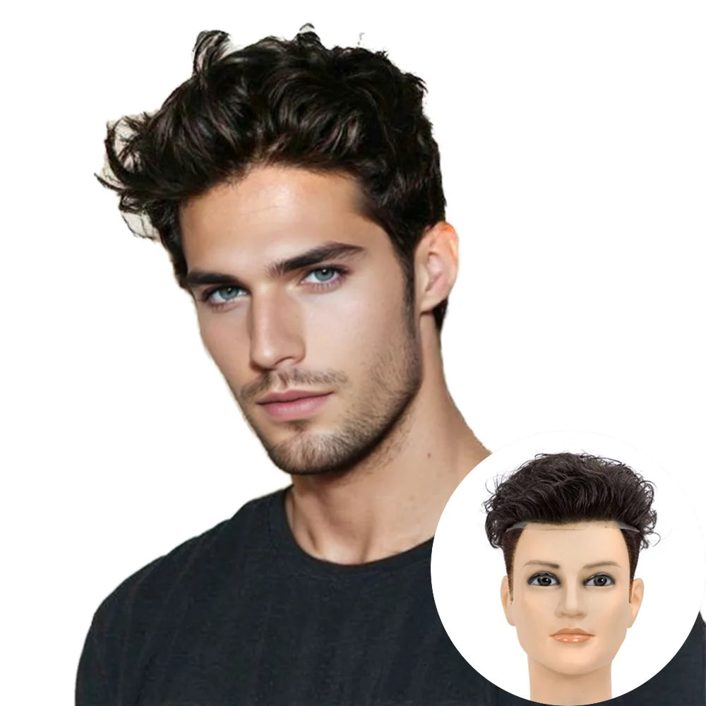 Criuswig 0.02 0.03 Ultra-Thin Skin V-Looped Lace Closure Brazilian Remy Hair Replacement Hair for Men's Toupee