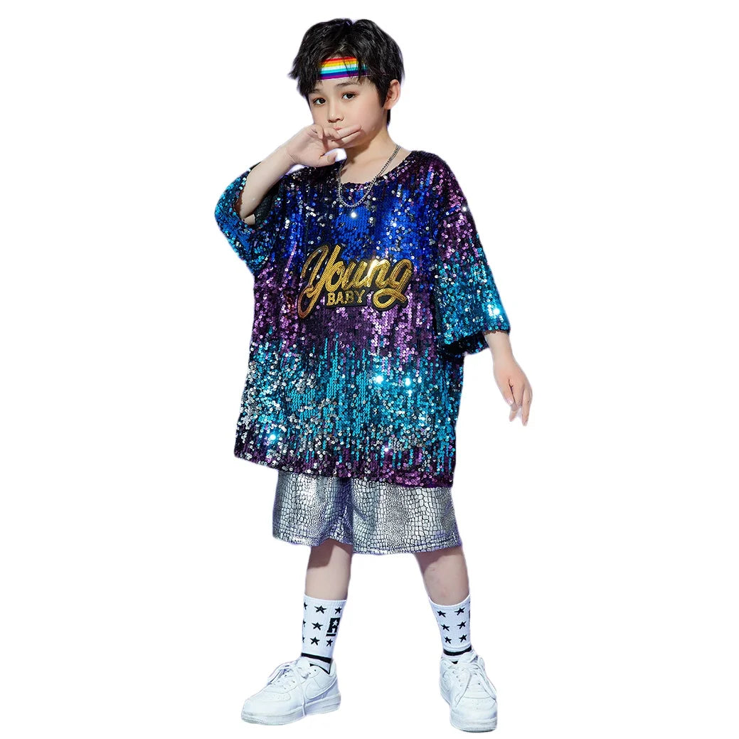 Unisex Children's Kids' Jazz Street Dance Hip-hop Stage Dance Performance Irregular Colors Sequin Costumes Wear