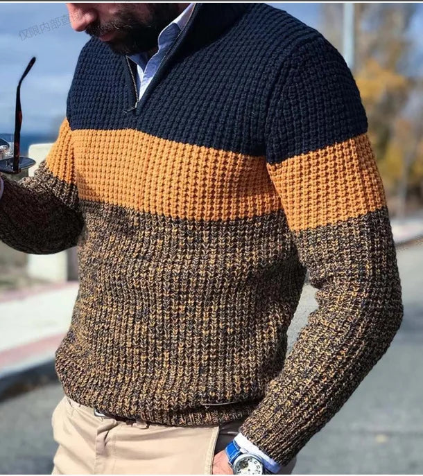 M-4XL Men's Spring and Autumn New Colored Casual V-neck Sweater Long Sleeve Zipper Sweater Top