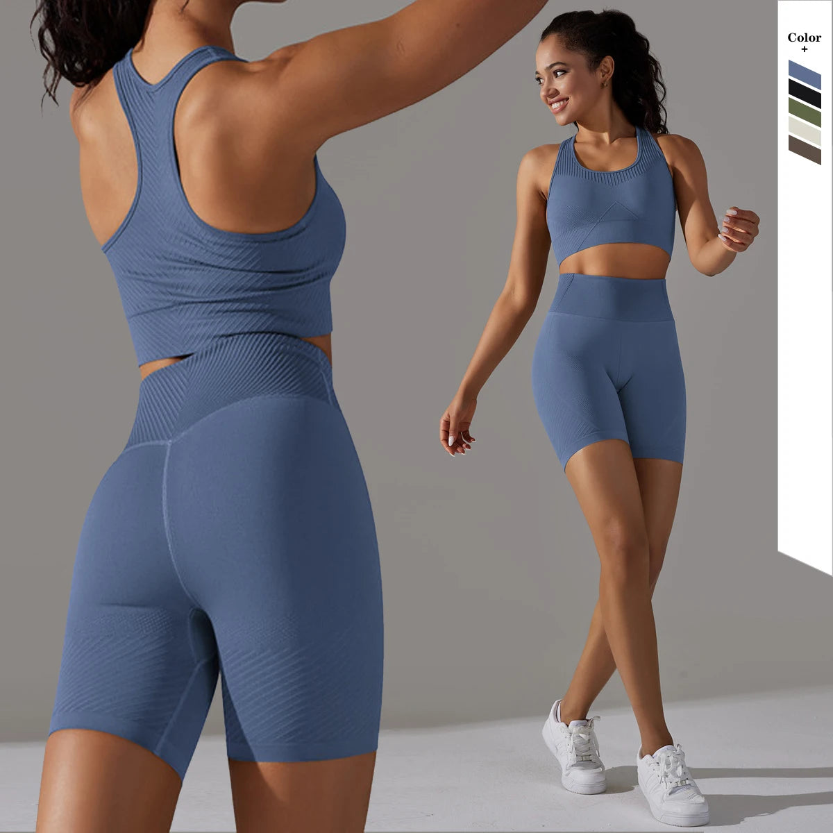 Unique Jacquard Fabric Seamless Activewear for Women 2 Piece Workout Set Gym Fitness Training Outfit