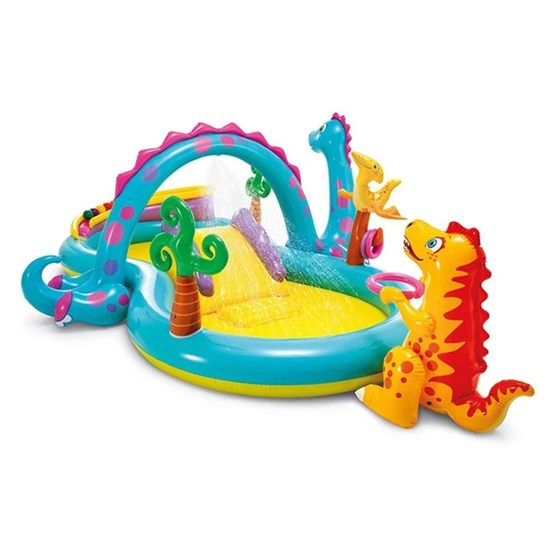 B02 INTEX Dinoland Play Center 57135 Moveable Dino Arch Sprayer Portable Inflatable Ice Bath Tub for Outdoor Use