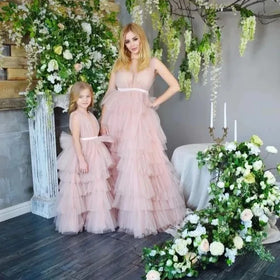 S8363F 2024New Children's Birthday Performances Parent -child Gauze Princess Beautiful Temperament Elegant Sleepwear for Women