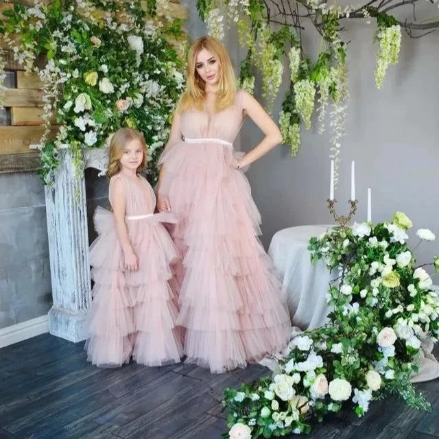 S8363F 2024New Children's Birthday Performances Parent -child Gauze Princess Beautiful Temperament Elegant Sleepwear for Women