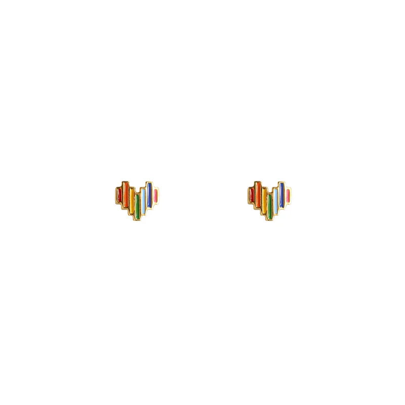 S925 Sterling Silver Trendy Mini Stud Earrings Delicate Statement Rainbow Heart Rhodium Plated Gold Anniversary Party Gift