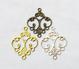 Charm Connector 25x32mm Brass Filigree Earring Component