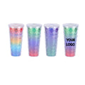 Rainbow Fish Scale Gradient 700ml Double Wall Coffee Mug Tumbler Reusable Plastic Cup with Straw and Lid