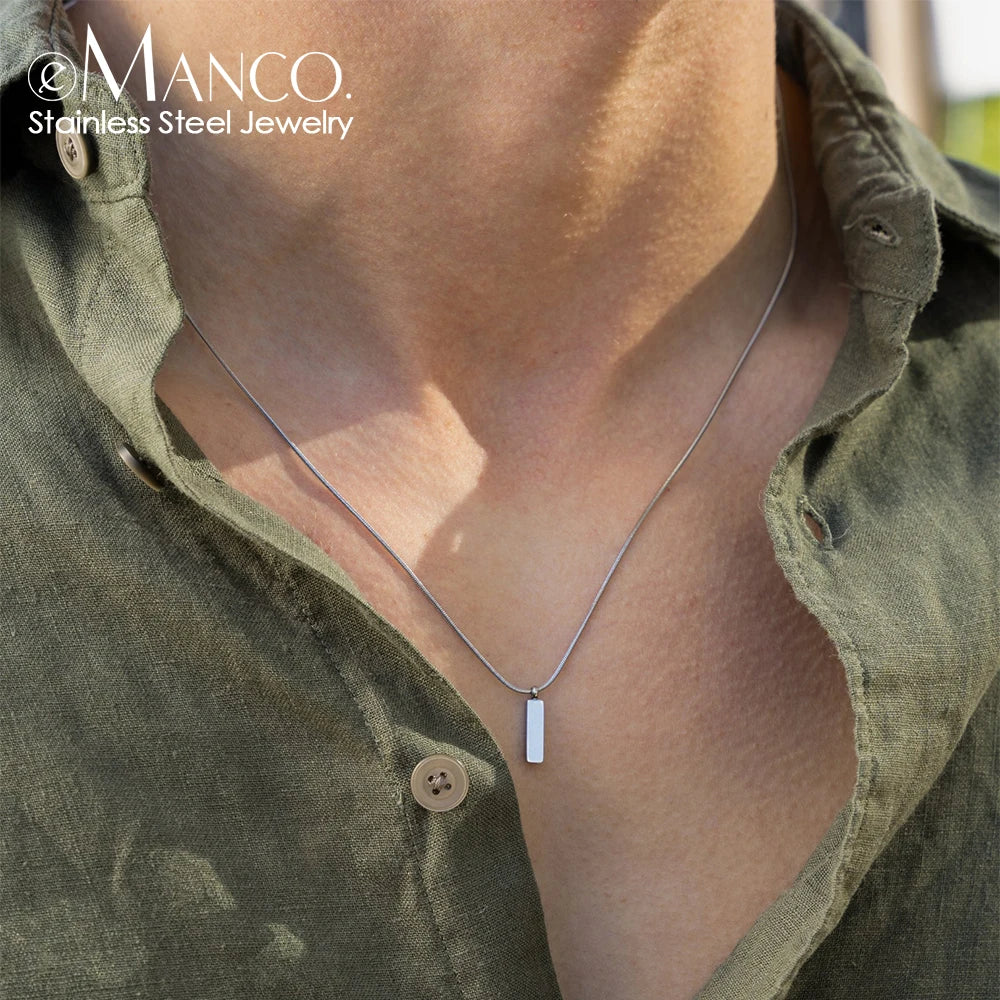 EManco Fashion Trend Jewelry Waterproof Men Stainless Steel Long Chain Necklace Gold Bar Square Pendant Necklace for Men MegaBDM