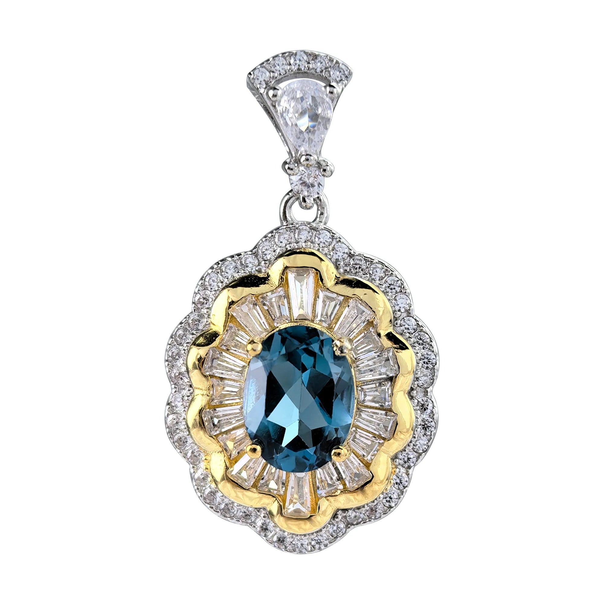 Graceful 925 Sterling Silver Natural London Blue Topaz Flower Pendant Rhodium and Gold Plated Fine Pendants for Women As Gifts