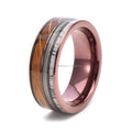 8mm Coffee Plated Tungsten Carbide Wedding Ring for Men Silver Fishing Line Antler Whiskey Barrel Wood Inlay for Engagement Gift