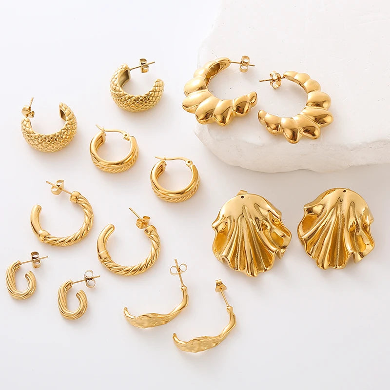 Wholesale Vintage Stainless Steel Geometric Textured Earrings Twist Hoop Pierced Earrings for Women Daily Jewelry Set