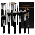 HMU Custom Logo Black Silver Vegan Crueltyfree Face Soft Kabuki Wood 15pcs Make up Brushes With Paper Box