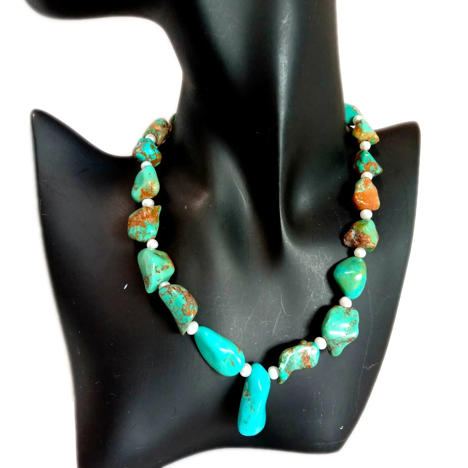 Natural turquoise and pearl wedding necklace