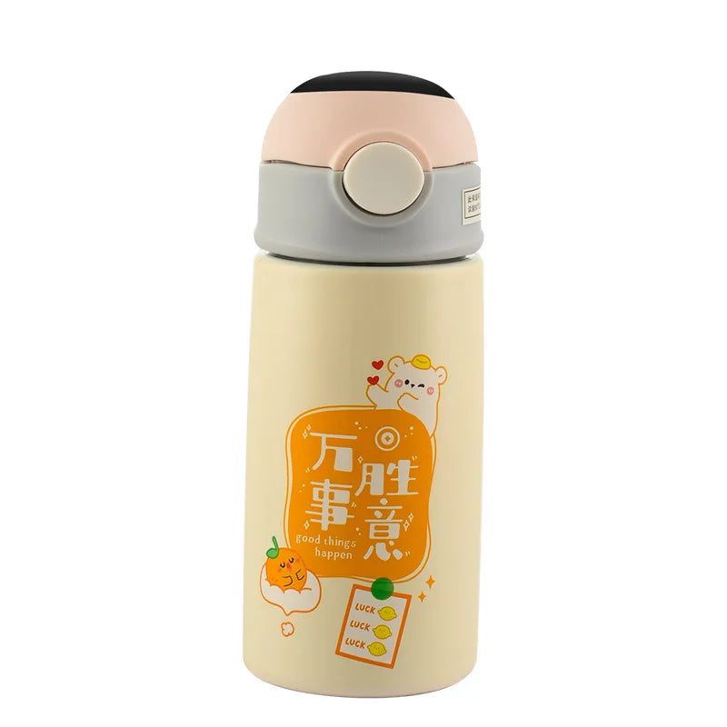 400ml Temperature Display Lids Cartoon Double Wall Stainless Steel Insulated Kids Water Bottle with Straw