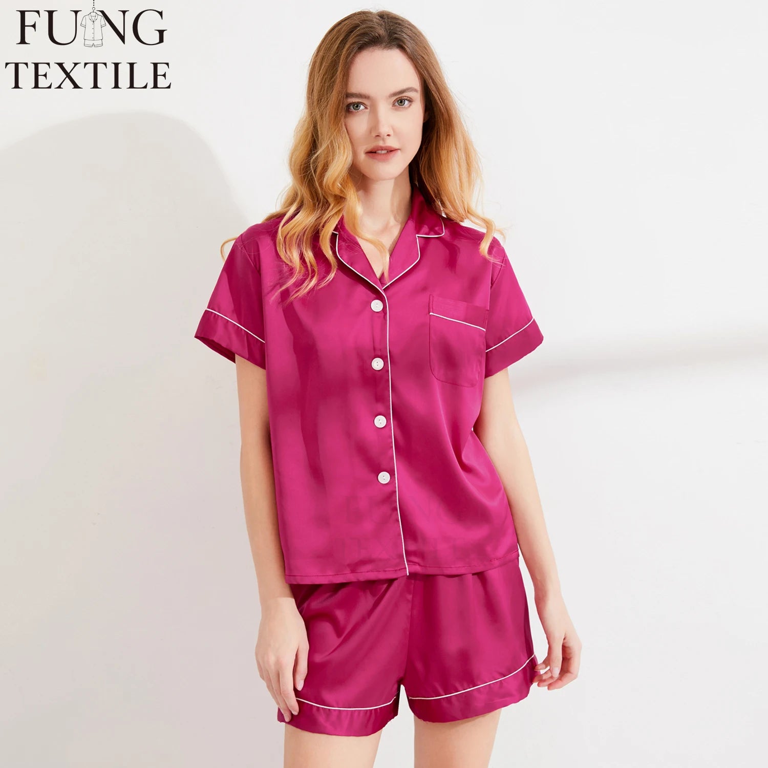 FUNG 3034 Sleepwear Fashion Pajama Satin Pyjama Set Silk Sleep Wear Night Suit for Lady Home Clothes