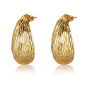 Unique Design Real Gold Plated Brass Melon Seed Stud Earrings Women European Dainty Pleats Texture Hollow Teardrop Earrings