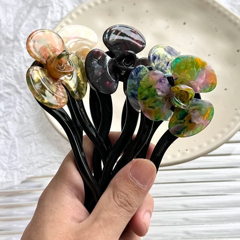French Acetic Acid Flower Wave U-shaped Hairpin Female Simple Modern Hairpin Senior Sense New Chinese Hairpin