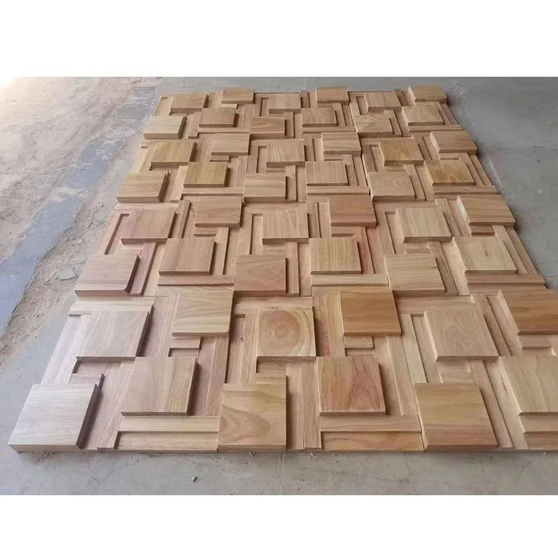 3D Solid Wood Mosaic Tile Wall Panel Decor Mosaico Tile Interior Design Restaurant Background Board Rubber Wood Beige Door Tile