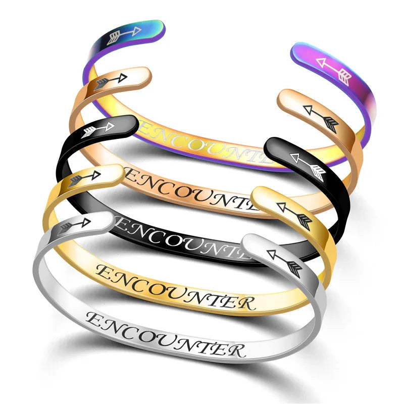 Japanese and Korean Fashion Stainless Steel Bracelets Can Be Customized Lettering Phrase Stainless Steel C-shaped Bracelet
