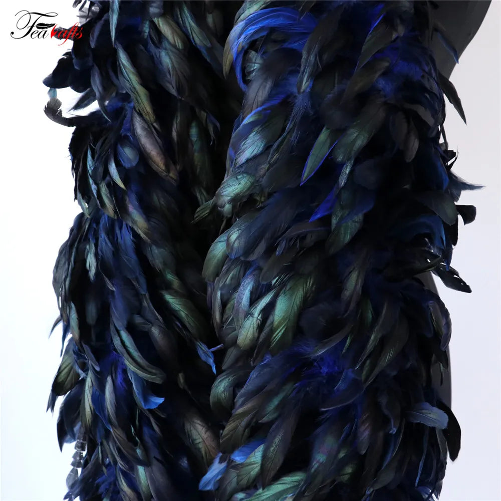 5-7inch Royal Blue Rooster Schlappen Feathers Boas Natural Coq Plumage Boa for Party Home Decoration Performance MegaBDM