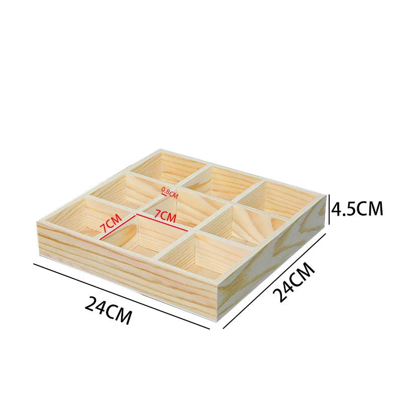 Pine Wood 9 Compartment Divided Sections Open Top Decorative Holder Wooden Kitchen Pantry Storage Organizer Box for Tea Bag