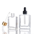Transparent Glass Dropper Bottle Flat Square Design 30ml 50ml 100ml Sizes with Screw Cap Seal MOQ 100pcs