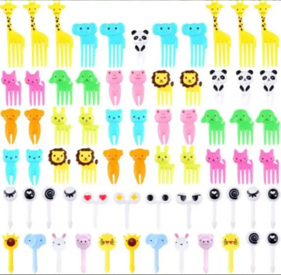 Hot Selling Bento Decoration Cute Animal Shape  Plastic Fruit Pick 50pcs/set  Food Fork for Kids Toothpicks